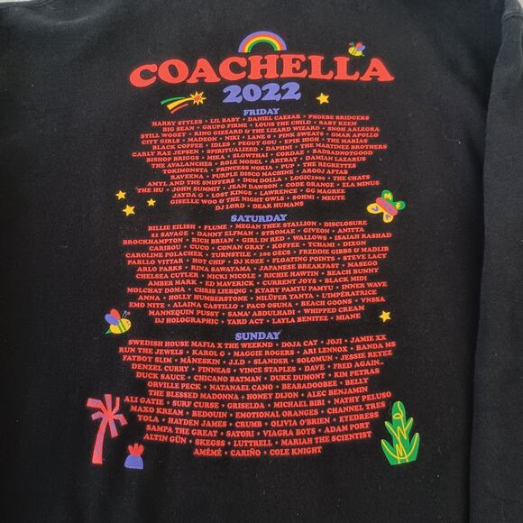 Coachella 2022 Hoodie Mens L Black Heavyweight Line Up Graphic Print Indio CA - Picture 8 of 9